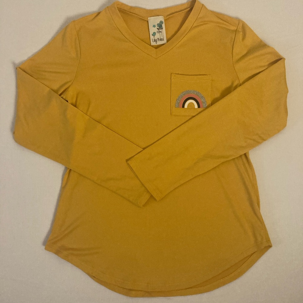 Lily Bleu Youth Girl’s Long Sleeve Shirt Size Large 14 Rainbow Pocket Yellow